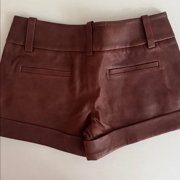 Alice + Olivia Brown Leather Shorts - Picture 3 of 4